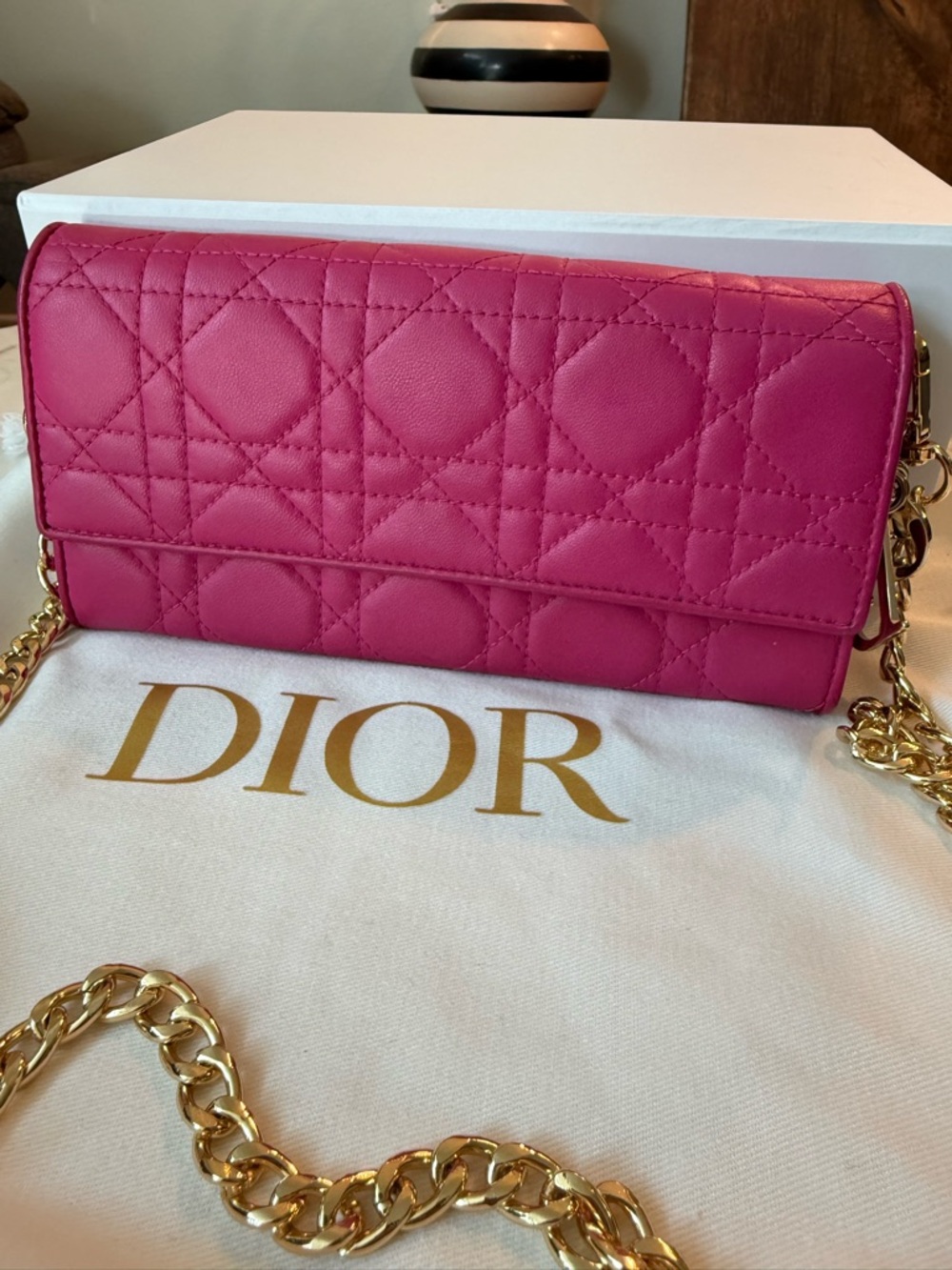 Christian Dior Fuchsia Cannage leather WOC wallet on Chain - Picture 14 of 16